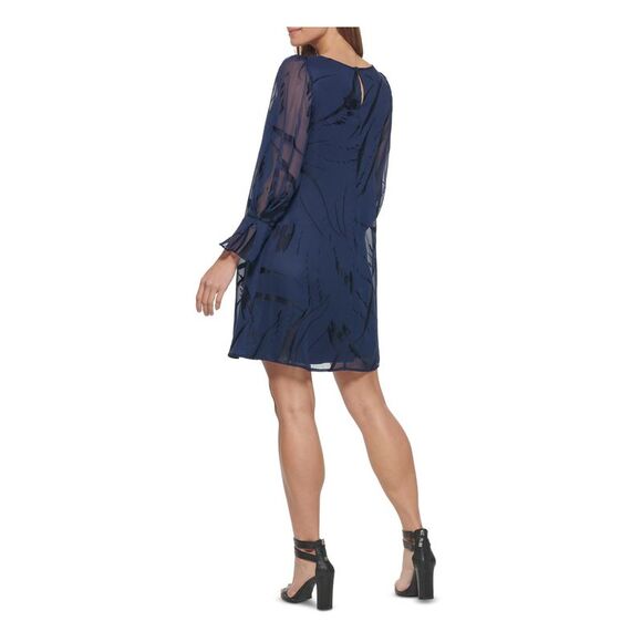 DKNY Womens Navy Lined Long Sleeve Above The Knee Cocktail Trapeze Dress 2 - Picture 2 of 4